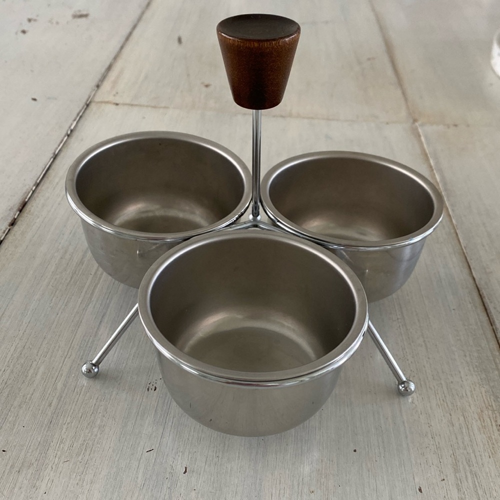 MCM 3 Cup Stainless Steel Condiment Server with Wood Knob
